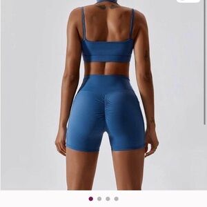 Blue Women's shorts and sports bra set